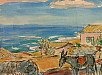 Syrakuzy, Sicílie. Akvarel na papíře, 28 x 37, sign. LD, na zadním krycím kartonu dedikace autorova s datem 1968, pasparta, sklo, oblepka       